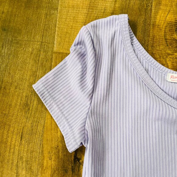 Romwe Lilac Ribbed Crop Top | Women’s XS | Lavender Short Sleeve Fitted Tee - Picture 5 of 6